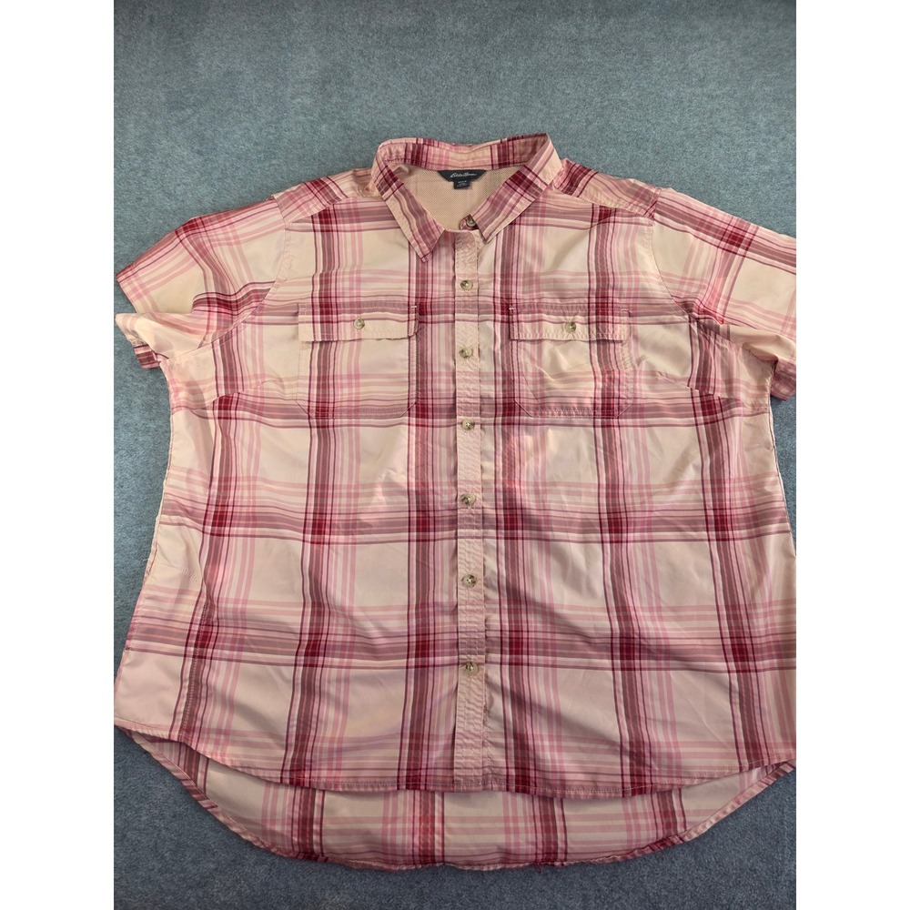 Eddie Bauer Womens Plaid Short Sleeve Button Down Shirt XXL Pink Gorpcore